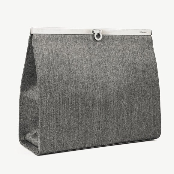 Salvatore Ferragamo Grey Flannel Gancini-Clasp Evening Bag - Picture 3 of 12